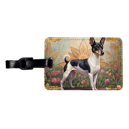 Toy Fox Terrier Dog Art Nouveau Travel Faux Leather Luggage Tag