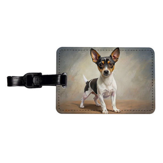Toy Fox Terrier Dog Illustration Travel Faux Leather Luggage Tag