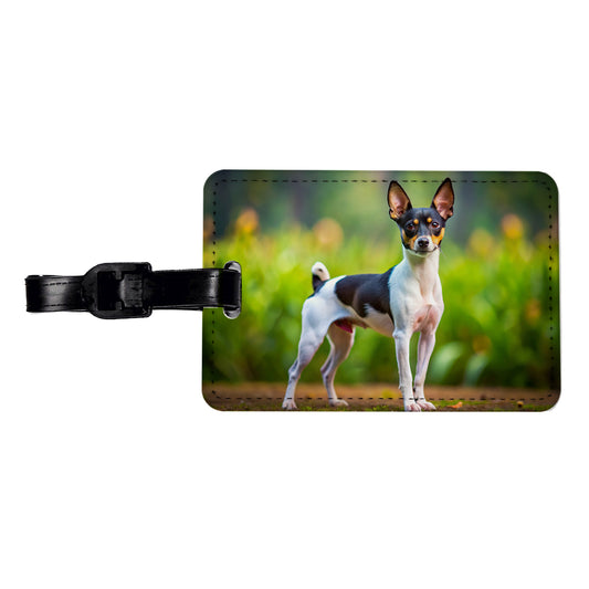 Toy Fox Terrier Dog Photo Travel Faux Leather Luggage Tag