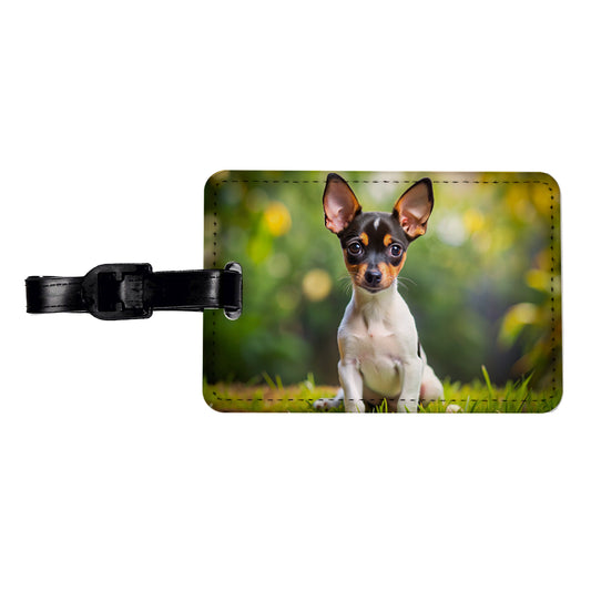 Toy Fox Terrier Dog Puppy Photo Travel Faux Leather Luggage Tag
