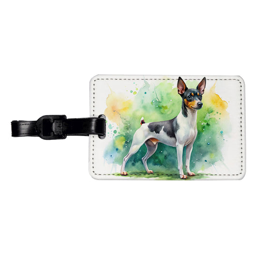 Toy Fox Terrier Dog Watercolor Style Travel Faux Leather Luggage Tag
