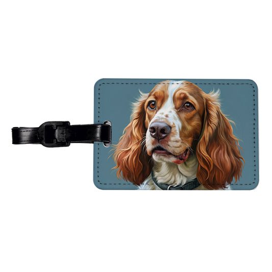 Welsh Springer Spaniel Dog Illustration Travel Faux Leather Luggage Tag