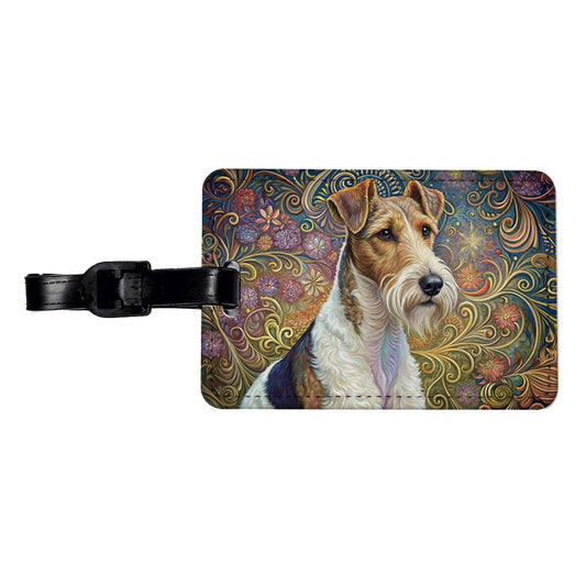 Wire Fox Terrier Dog Art Nouveau Travel Faux Leather Luggage Tag