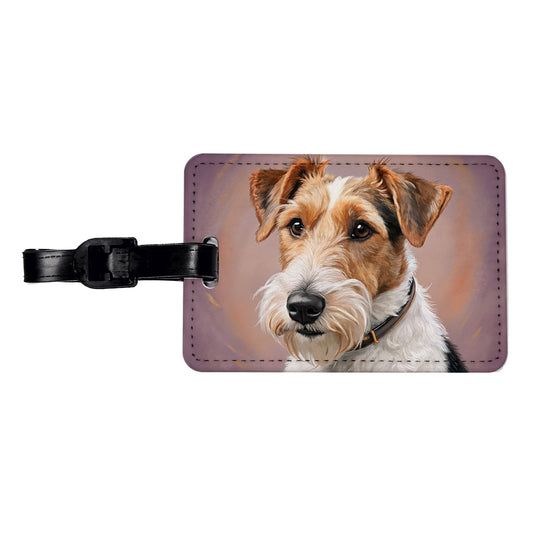 Wire Fox Terrier Dog Illustration Travel Faux Leather Luggage Tag