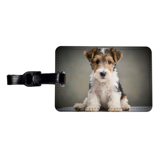 Wire Fox Terrier Dog Puppy Photo Travel Faux Leather Luggage Tag