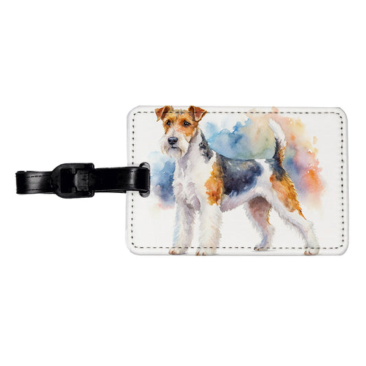 Wire Fox Terrier Dog Watercolor Style Travel Faux Leather Luggage Tag