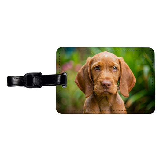 Wirehaired Vizsla Dog Puppy Photo Travel Faux Leather Luggage Tag