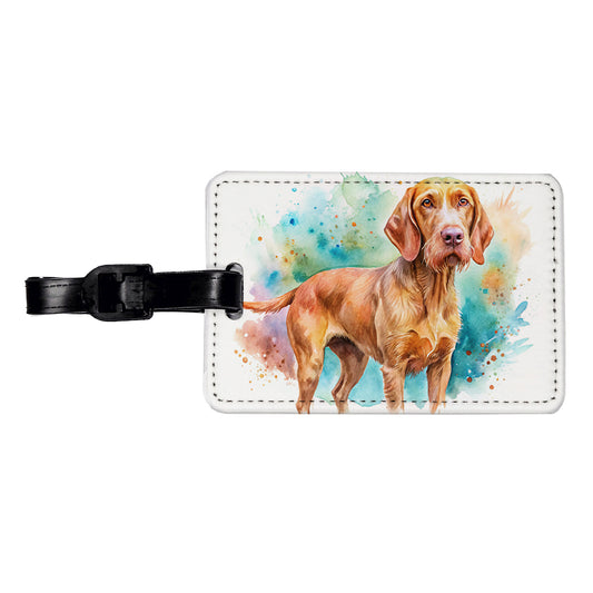 Wirehaired Vizsla Dog Watercolor Style Travel Faux Leather Luggage Tag