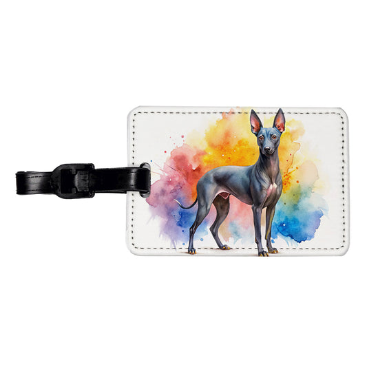Xoloitzcuintli Xolo Mexican Hairless Dog Watercolor Style Travel Faux Leather Luggage Tag