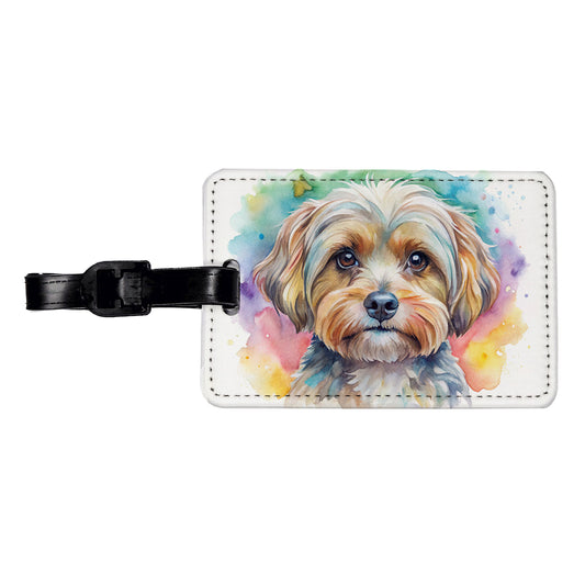 Yorkipoo Dog Watercolor Style Travel Faux Leather Luggage Tag