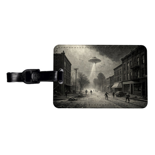 Alien Invasion Found Footage Black and White Travel Faux Leather Luggage Tag