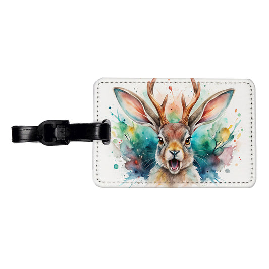 Angry Jackalope Watercolor Travel Faux Leather Luggage Tag