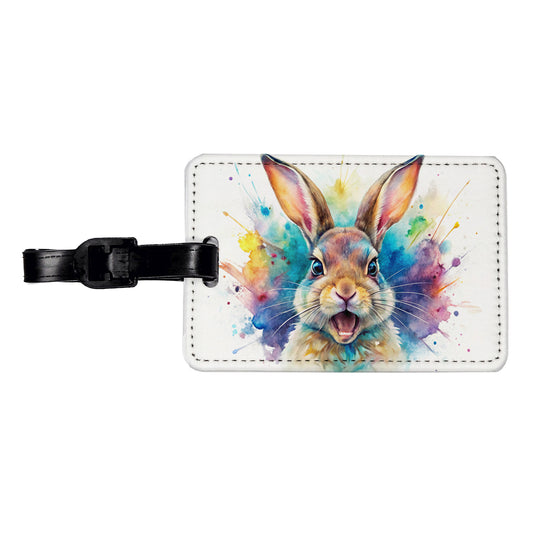 Angry Rabbit Bunny Watercolor Travel Faux Leather Luggage Tag