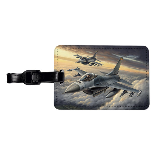 F-16 Fighting Falcon Viper Planes Flying In Formation Travel Faux Leather Luggage Tag
