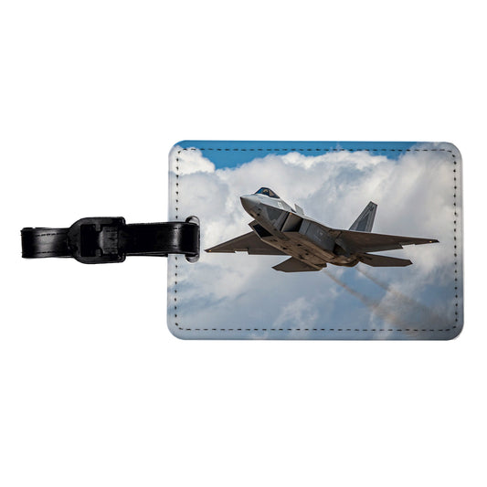 F-22 Raptor In Flight US Air Force Fighter Plane Travel Faux Leather Luggage Tag