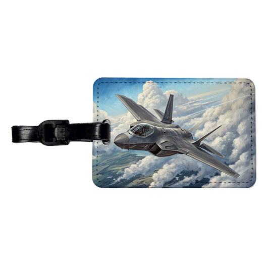 F-35 Lightning II Plane in Flight US Air Force Navy Marines Travel Faux Leather Luggage Tag