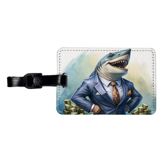 Funny Business Loan Shark Wearing A Suit With Money Travel Faux Leather Luggage Tag