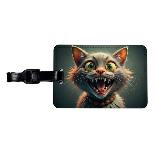 Funny Crazy Cat Travel Faux Leather Luggage Tag