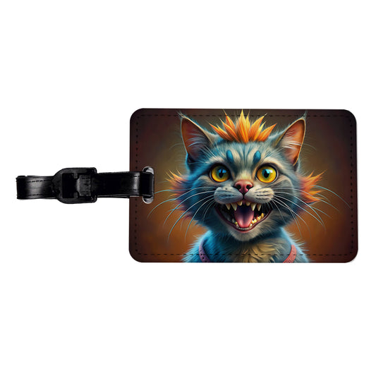 Funny Funky Crazy Cat Travel Faux Leather Luggage Tag