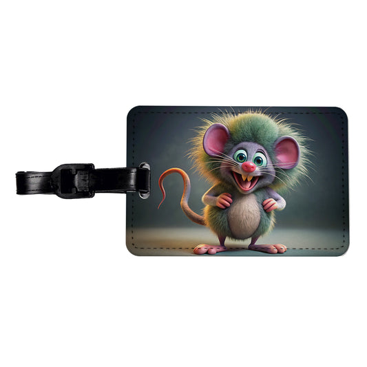 Funny Funky Crazy Mouse Travel Faux Leather Luggage Tag