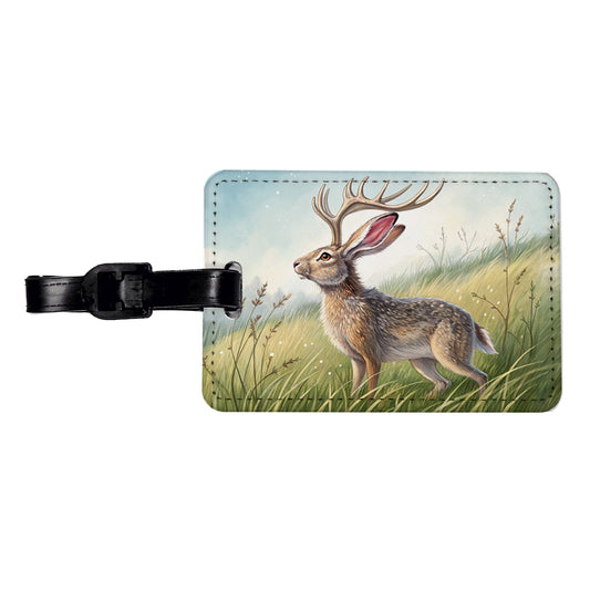 Jackalope Illustration Travel Faux Leather Luggage Tag