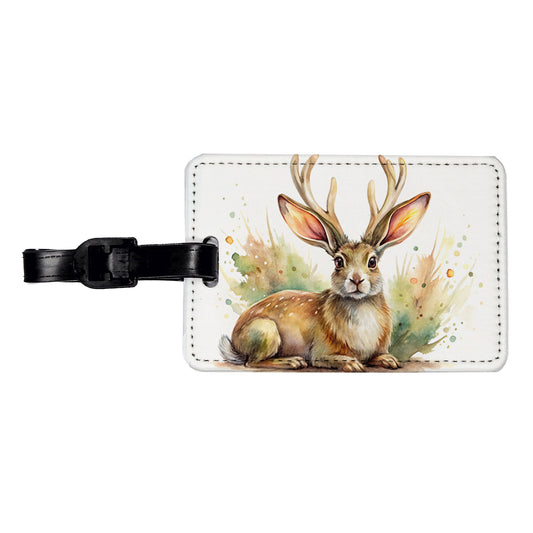 Jackalope Watercolor Travel Faux Leather Luggage Tag