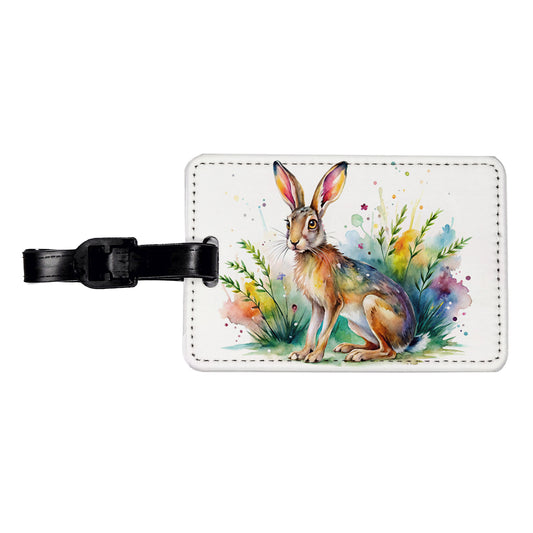 Jackrabbit Watercolor Travel Faux Leather Luggage Tag
