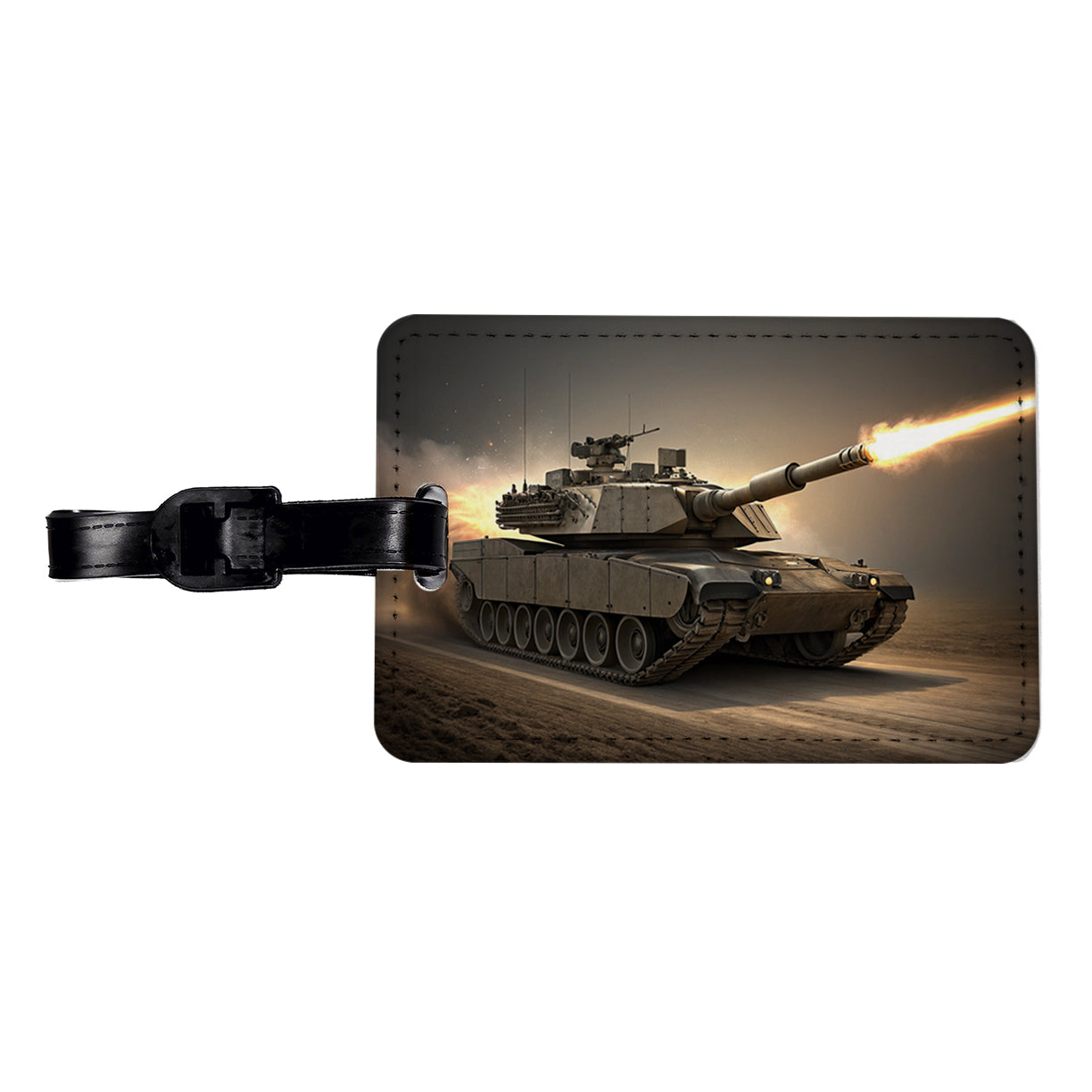 M1 Abrams Tank Firing Main Weapon Travel Faux Leather Luggage Tag