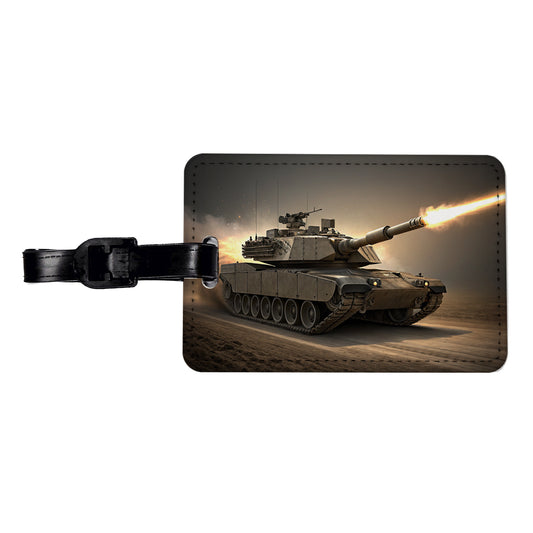 M1 Abrams Tank Firing Main Weapon Travel Faux Leather Luggage Tag