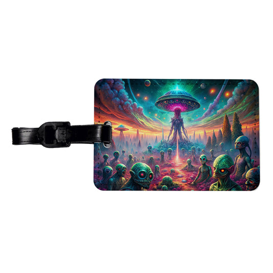 Psychedelic Alien Invasion Vibrant Colors Travel Faux Leather Luggage Tag