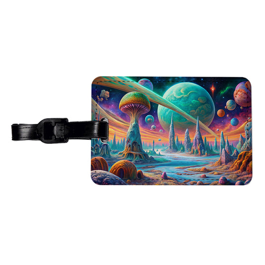 Psychedelic Alien Planet Vibrant Colors Travel Faux Leather Luggage Tag