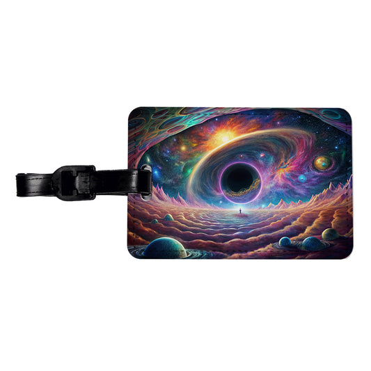 Psychedelic Black Hole Galaxy Space Vibrant Colors Travel Faux Leather Luggage Tag