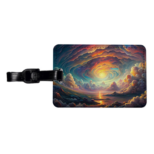 Psychedelic Cloudy Sky Pastel Colors Travel Faux Leather Luggage Tag