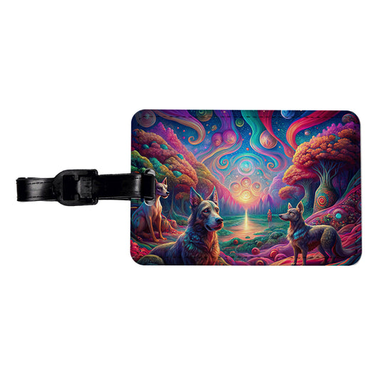 Psychedelic Dogs Vibrant Colors Travel Faux Leather Luggage Tag