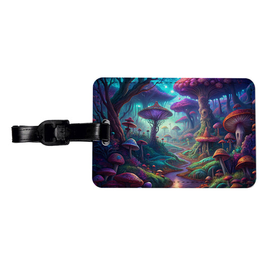 Psychedelic Fantasy Forest Vibrant Colors Travel Faux Leather Luggage Tag