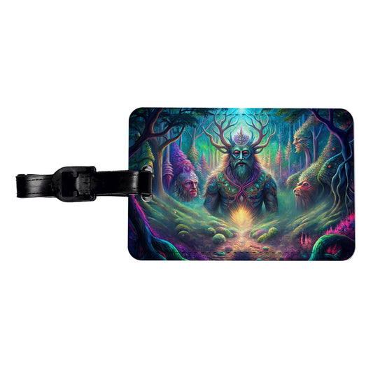 Psychedelic Forest Spirits Vibrant Colors Travel Faux Leather Luggage Tag