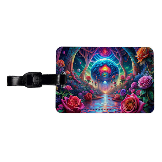 Psychedelic Lots of Colorful Roses Design Travel Faux Leather Luggage Tag
