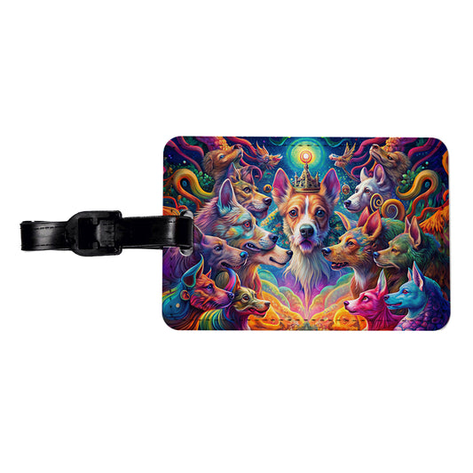 Psychedelic Lots of Dogs Vibrant Colors Travel Faux Leather Luggage Tag