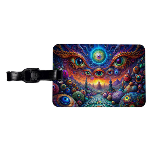 Psychedelic Lots of Eyes Vibrant Colors Travel Faux Leather Luggage Tag