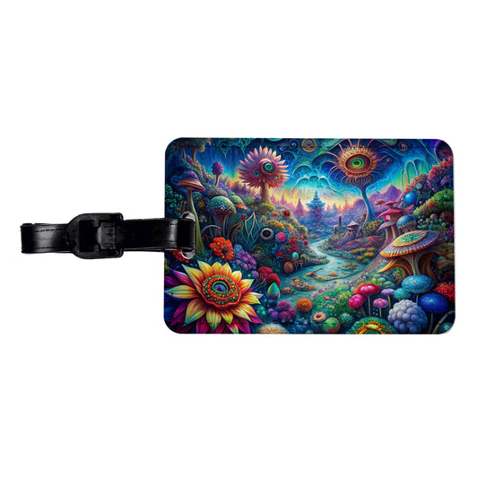 Psychedelic Lots of Flowers Vibrant Colors Travel Faux Leather Luggage Tag