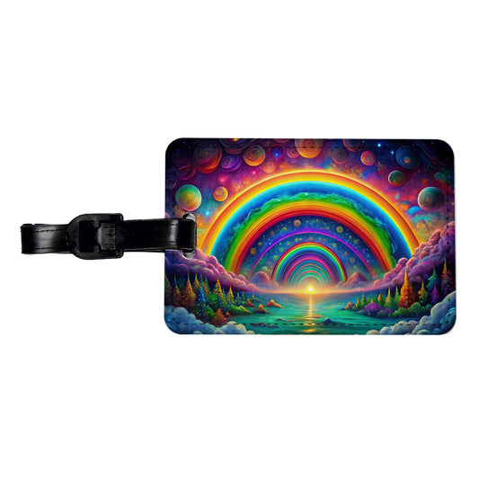 Psychedelic Lots of Rainbows Colors Travel Faux Leather Luggage Tag