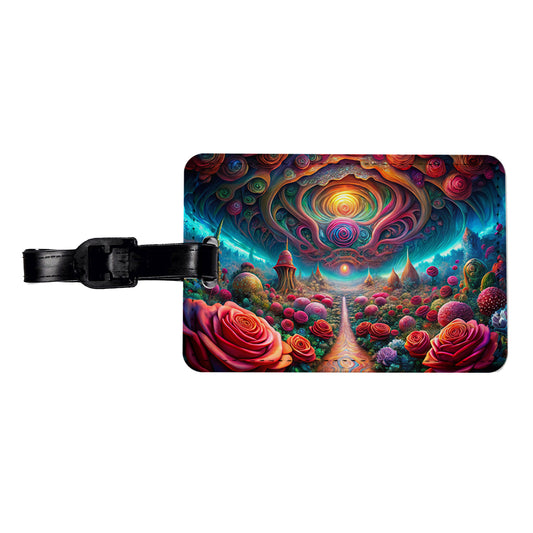 Psychedelic Lots of Roses Vibrant Colors Travel Faux Leather Luggage Tag