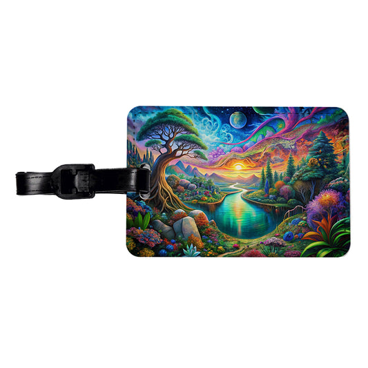 Psychedelic Nature Lake Vibrant Colors Travel Faux Leather Luggage Tag