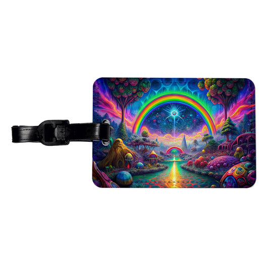 Psychedelic Rainbow Scene Travel Faux Leather Luggage Tag