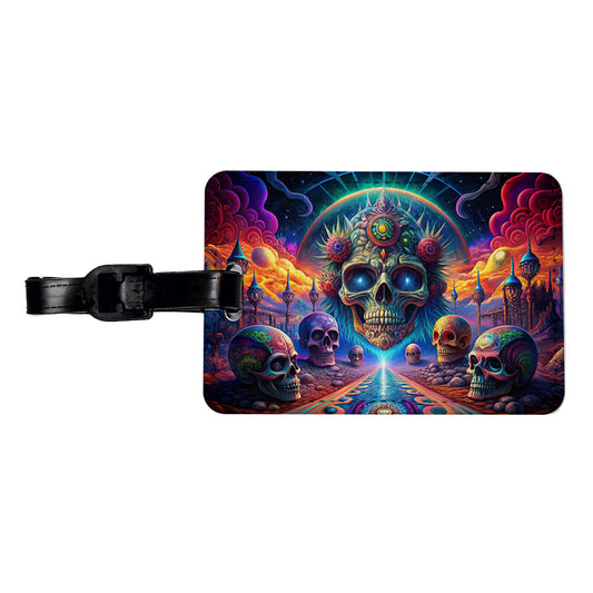 Psychedelic Skulls Design Travel Faux Leather Luggage Tag