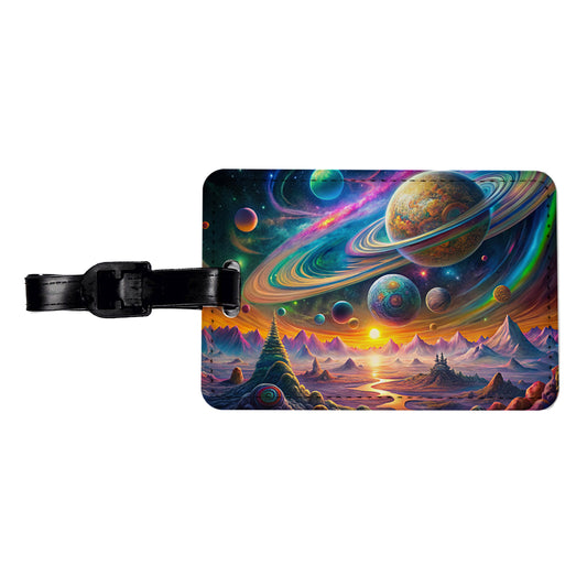 Psychedelic Solar System Space Design Travel Faux Leather Luggage Tag
