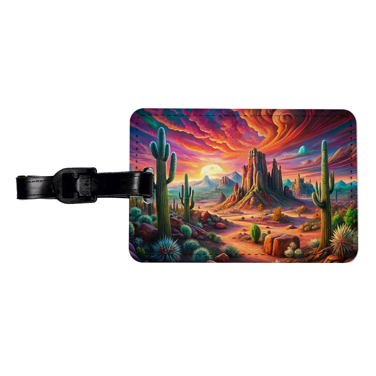Psychedelic Southwest Desert Scene Travel Faux Leather Luggage Tag