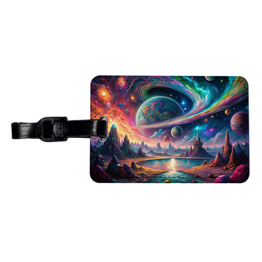 Psychedelic Space Galaxy Planet Vibrant Colors Travel Faux Leather Luggage Tag