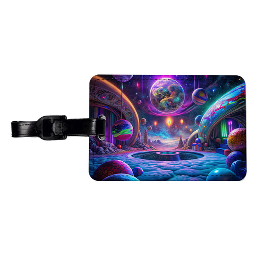 Psychedelic Space Planets Design Travel Faux Leather Luggage Tag