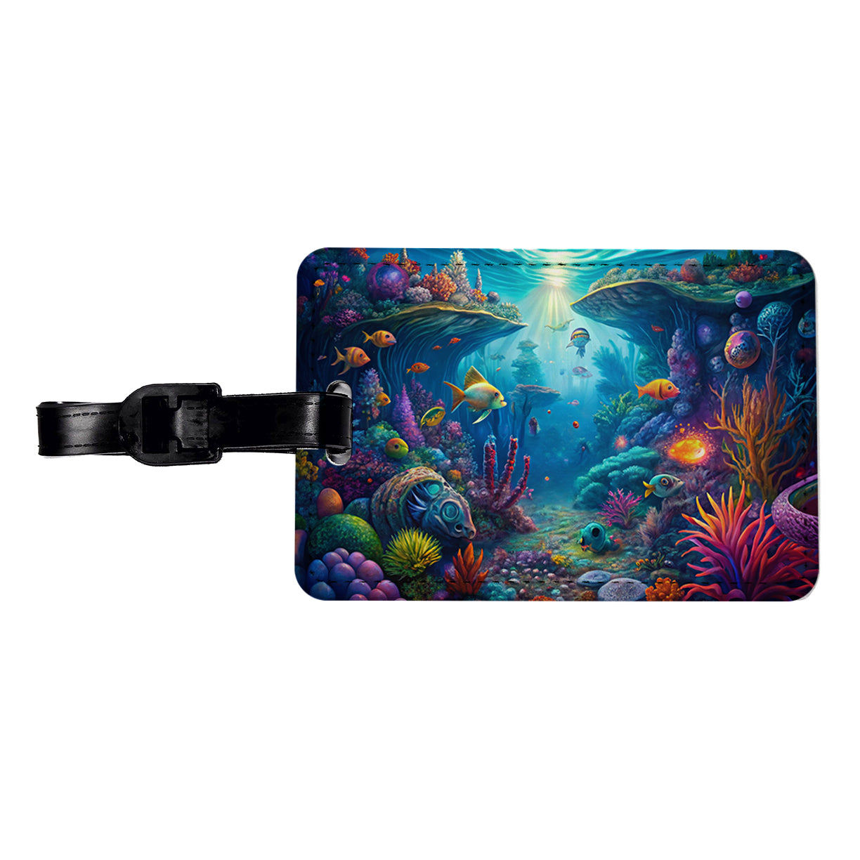 Psychedelic Underwater Ocean Scene Travel Faux Leather Luggage Tag